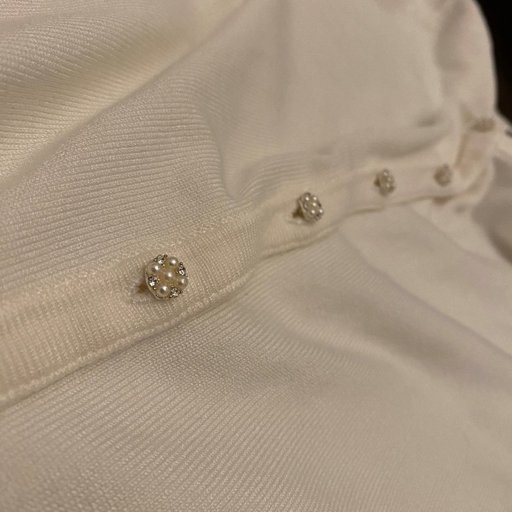 Faux Pearl & Pave Button - Front Cardigan